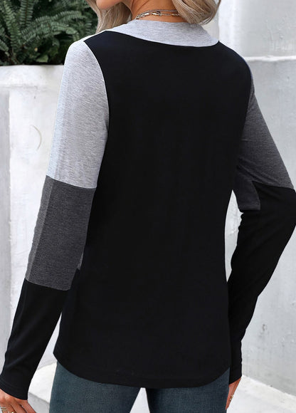 Dark Grey Marl Patchwork Long Sleeve T Shirt