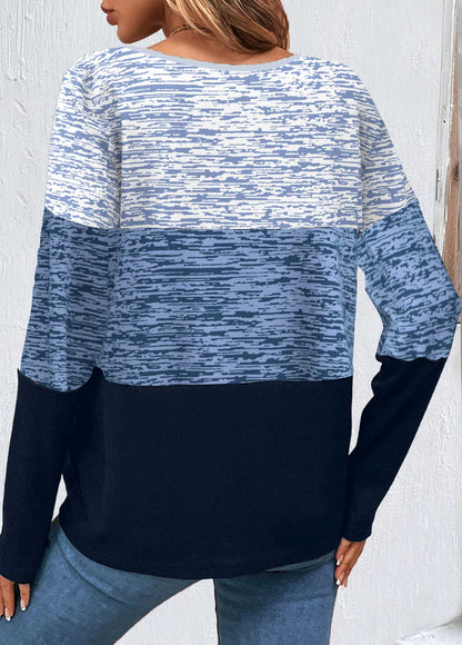 Blue Patchwork Striped Long Sleeve Round Neck Sweatshirt