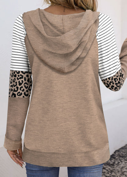 Light Coffee Patchwork Halloween Print Long Sleeve Hoodie