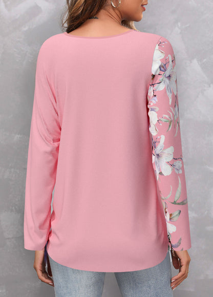 Pink Circular Ring Floral Print T Shirt