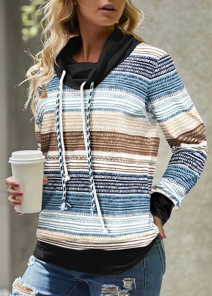 Blue Geometric Print Long Sleeve Cowl Neck Sweatshirt