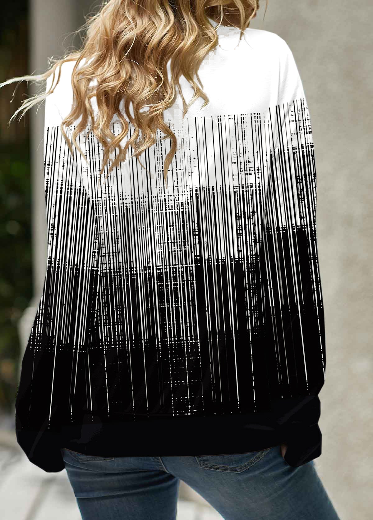 Black Patchwork Ombre Long Sleeve Cowl Neck Sweatshirt