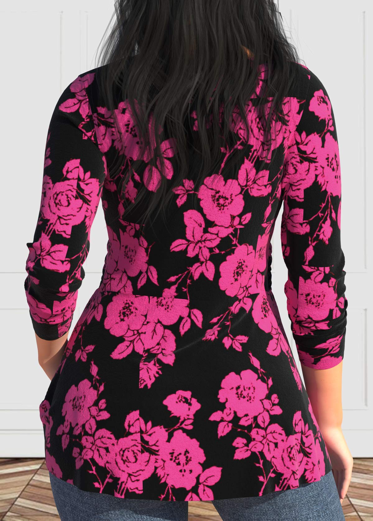 Hot Pink Twist Floral Print Long Sleeve T Shirt