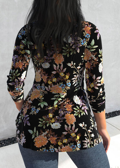 Black Velvet Floral Print Long Sleeve T Shirt