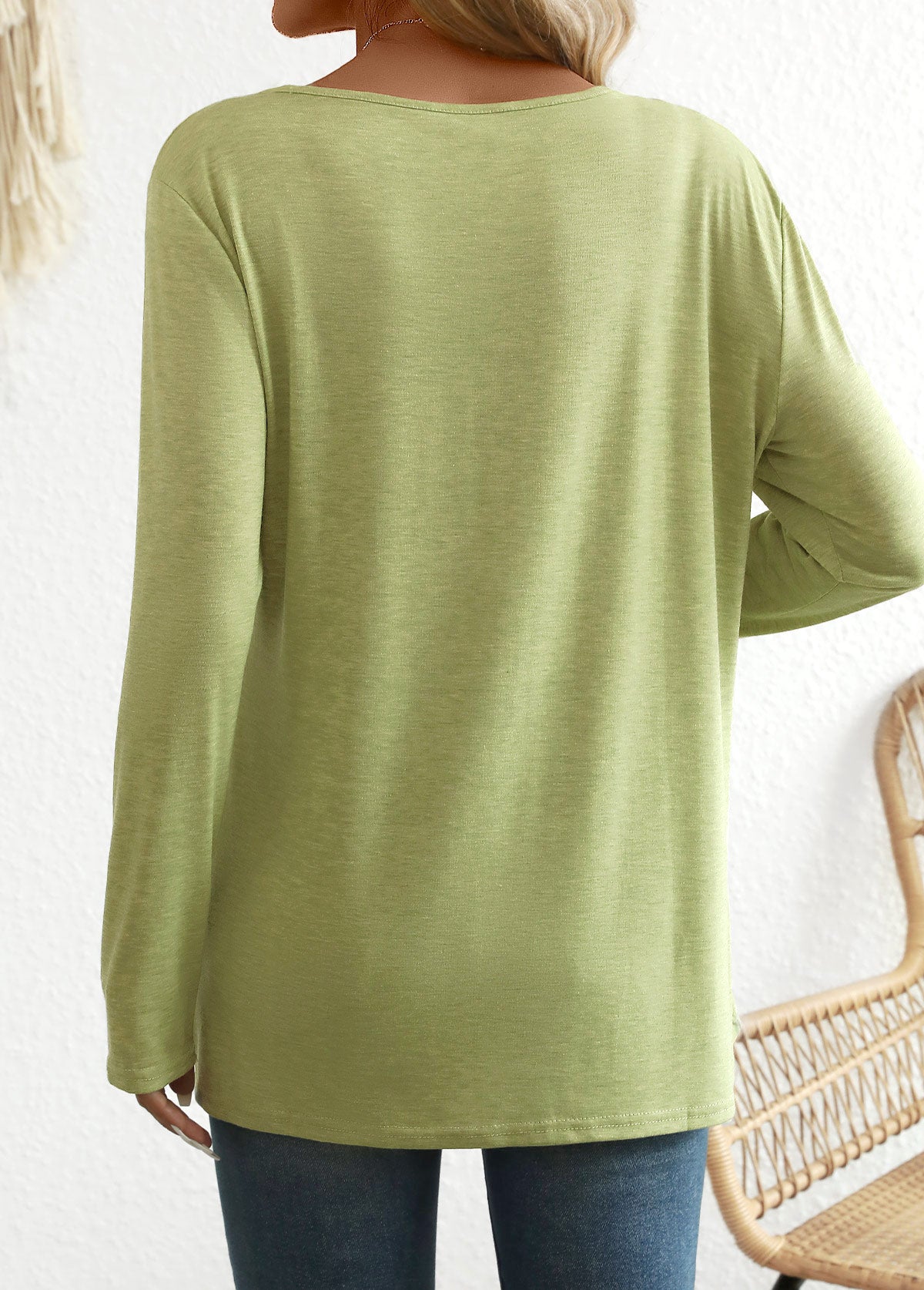 Avocado Green Split Heart Print Long Sleeve T Shirt