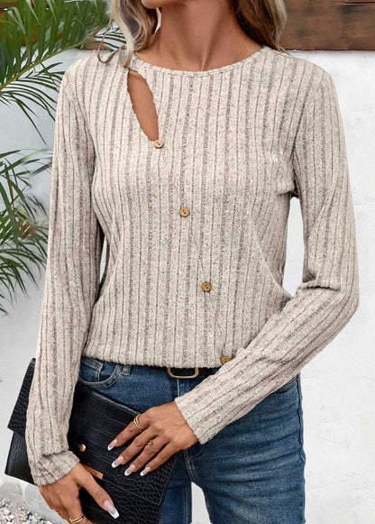 Light Camel Cut Out Long Sleeve T Shirt