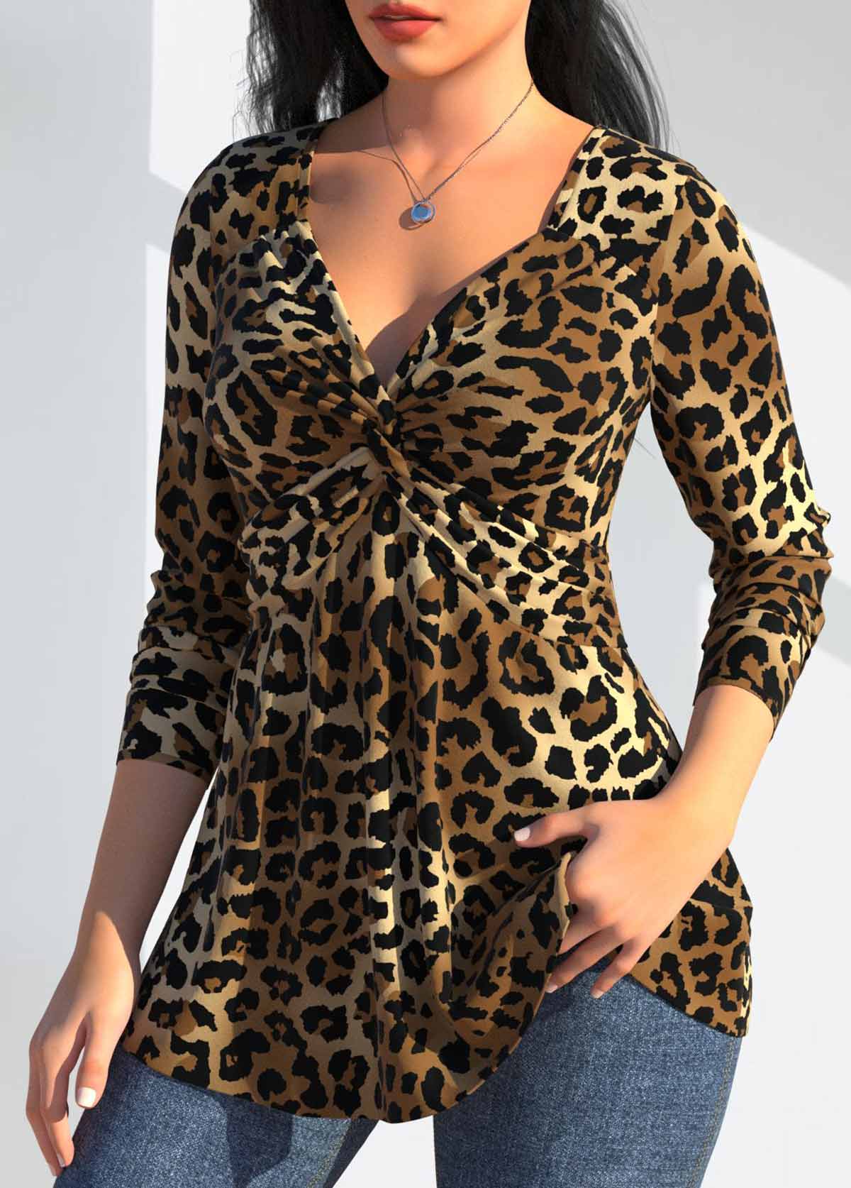 Dark Camel Twist Leopard Long Sleeve T Shirt