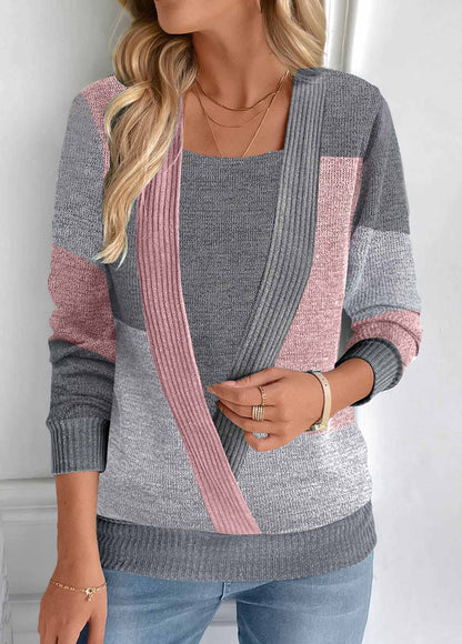 Dark Grey Fake 2in1 Long Sleeve Square Neck Sweatshirt