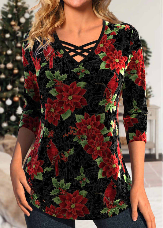 Black Velvet Christmas Print Long Sleeve T Shirt