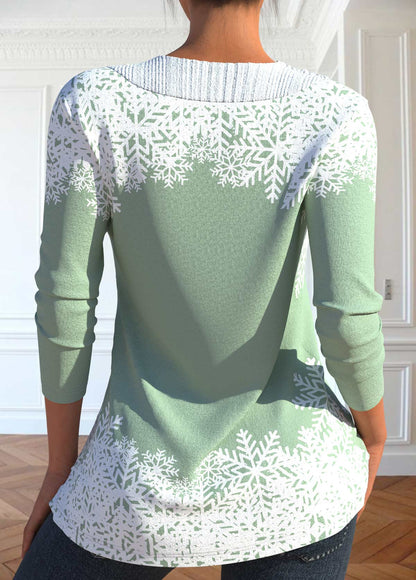 Christmas Light Green Snowman Print Long Sleeve T Shirt