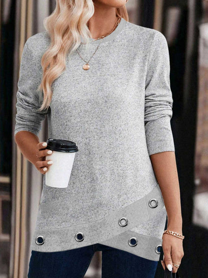 Light Grey Cross Hem Long Sleeve Round Neck Sweatshirt
