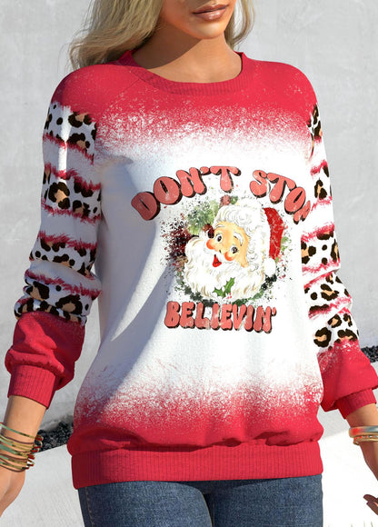 Christmas Hot Pink Santa Claus Print Long Sleeve Sweatshirt