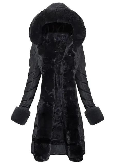 Faux Fur Hooded black Down Coat
