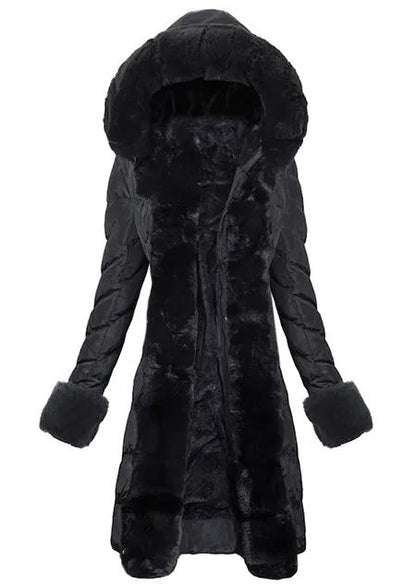 Faux Fur Hooded black Down Coat