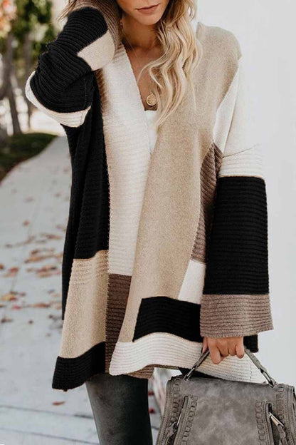 Loose Geometric Color Matching Sweater Cardigan