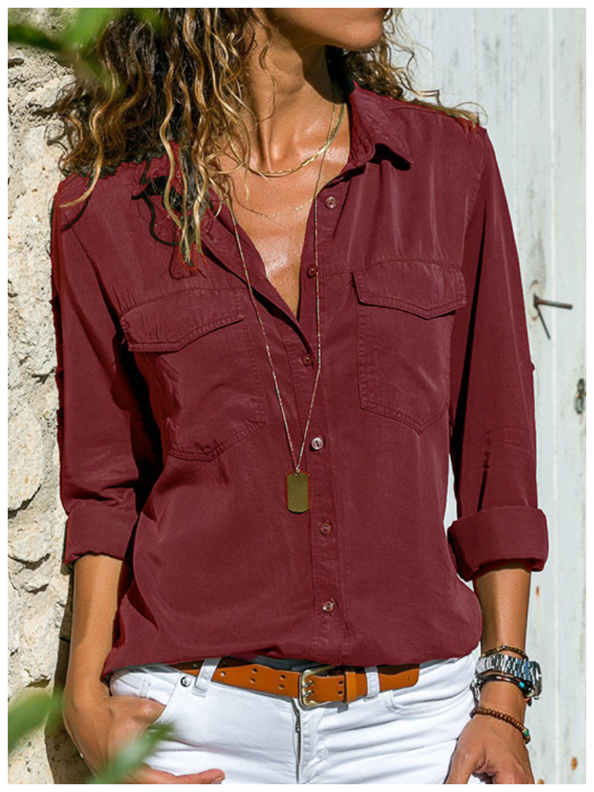Plain Buttoned Pockets Casual Long Sleeve Shirt