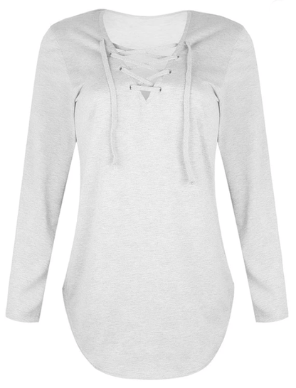 Casual Solid Crisscross Long sleeve Top