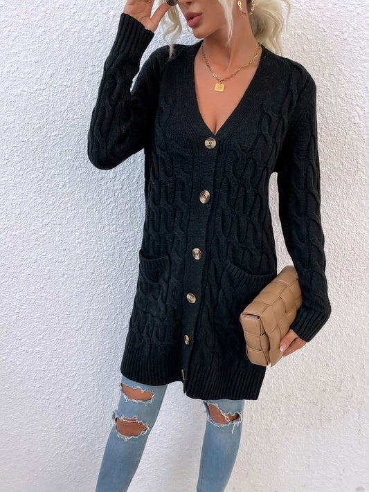 New long coat twist rope solid color cardigan sweater