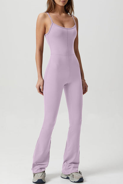Flare Jumpsuits for Women Spaghetti Straps Scoop Neck Bodycon Full Length Casual Unitard Playsuit