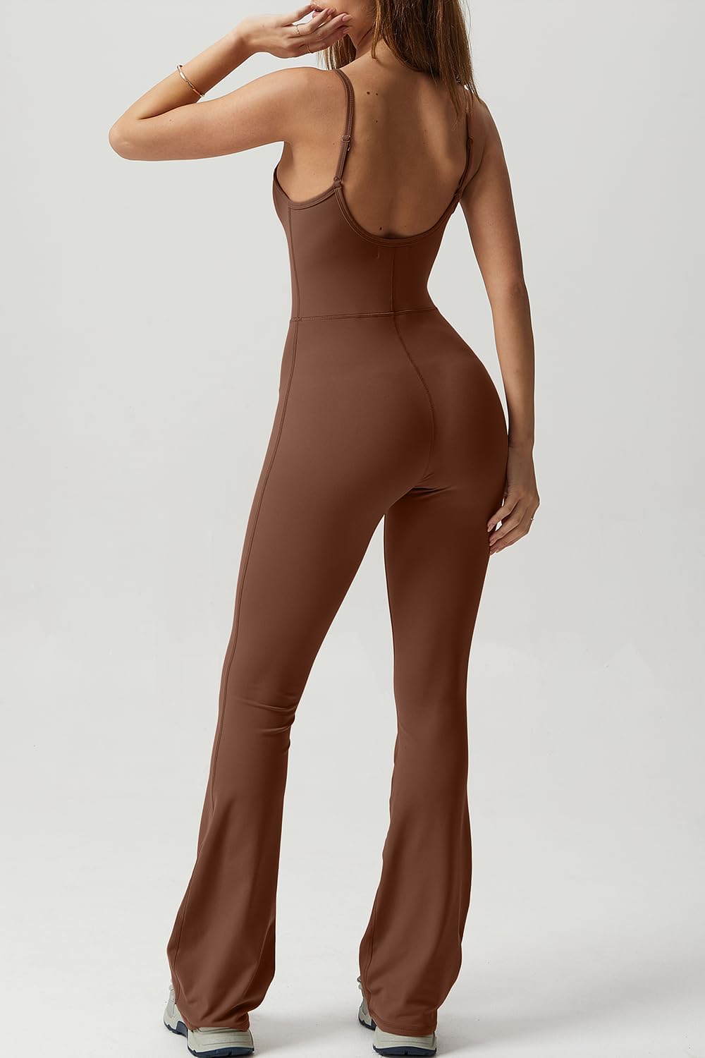 Flare Jumpsuits for Women Spaghetti Straps Scoop Neck Bodycon Full Length Casual Unitard Playsuit
