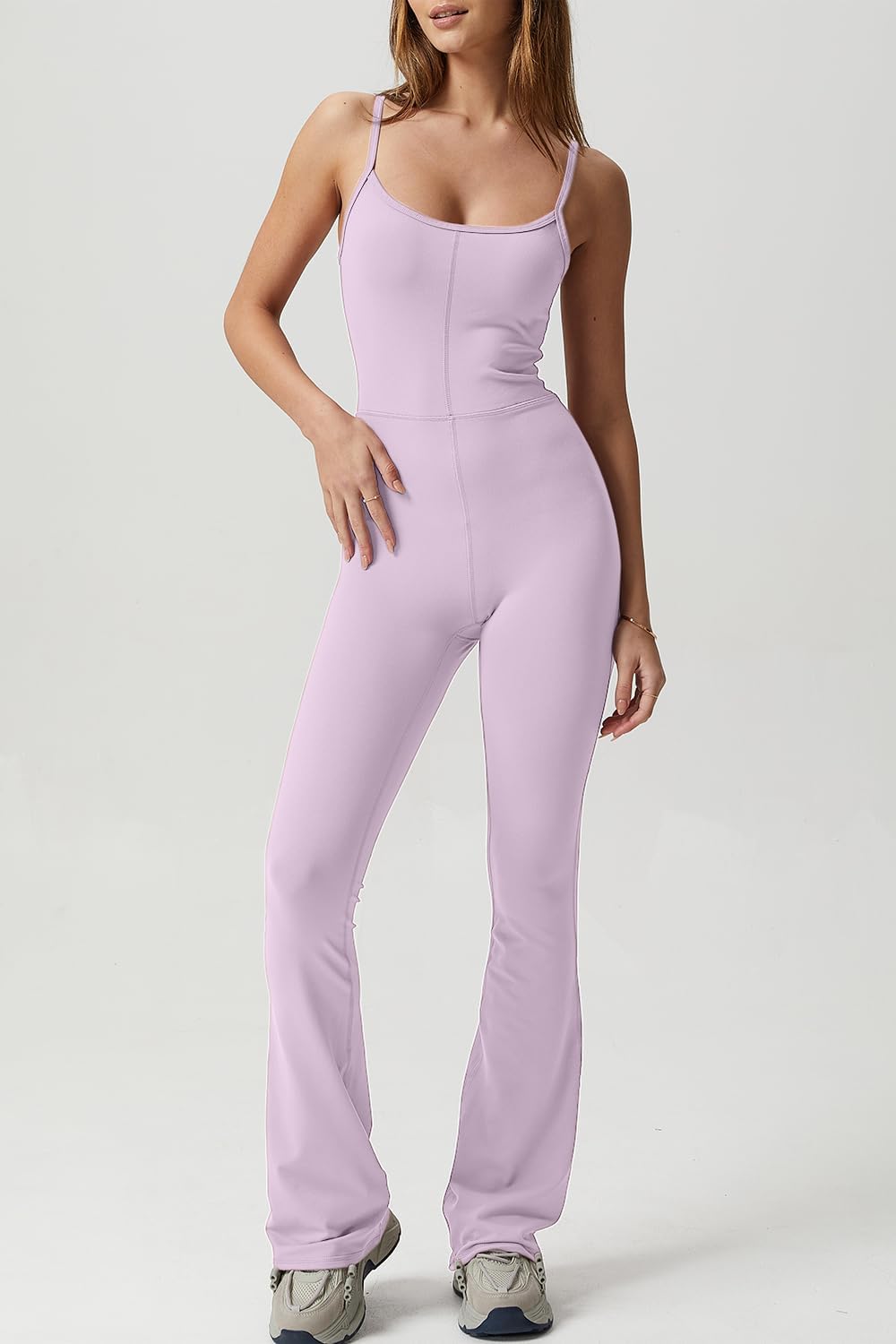 Flare Jumpsuits for Women Spaghetti Straps Scoop Neck Bodycon Full Length Casual Unitard Playsuit