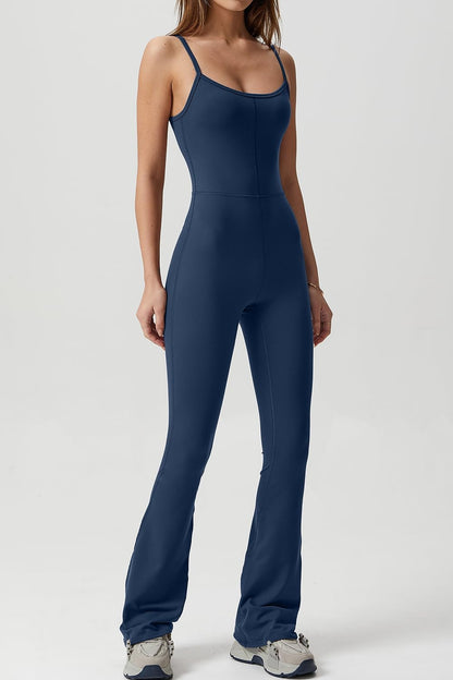 Flare Jumpsuits for Women Spaghetti Straps Scoop Neck Bodycon Full Length Casual Unitard Playsuit