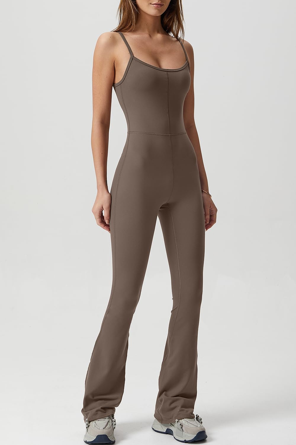 Flare Jumpsuits for Women Spaghetti Straps Scoop Neck Bodycon Full Length Casual Unitard Playsuit