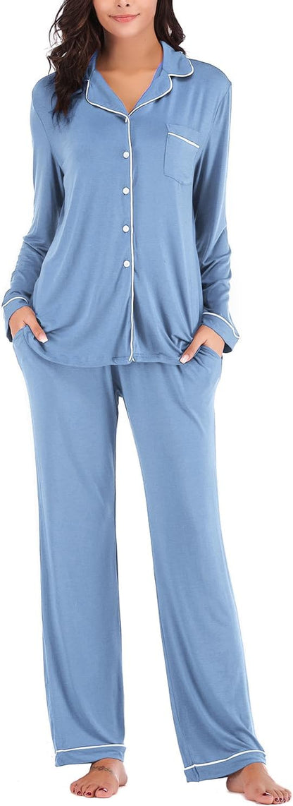 Women's Pajama Sets Long Sleeve Button Down Sleepwear Nightwear Soft Pjs Lounge Sets