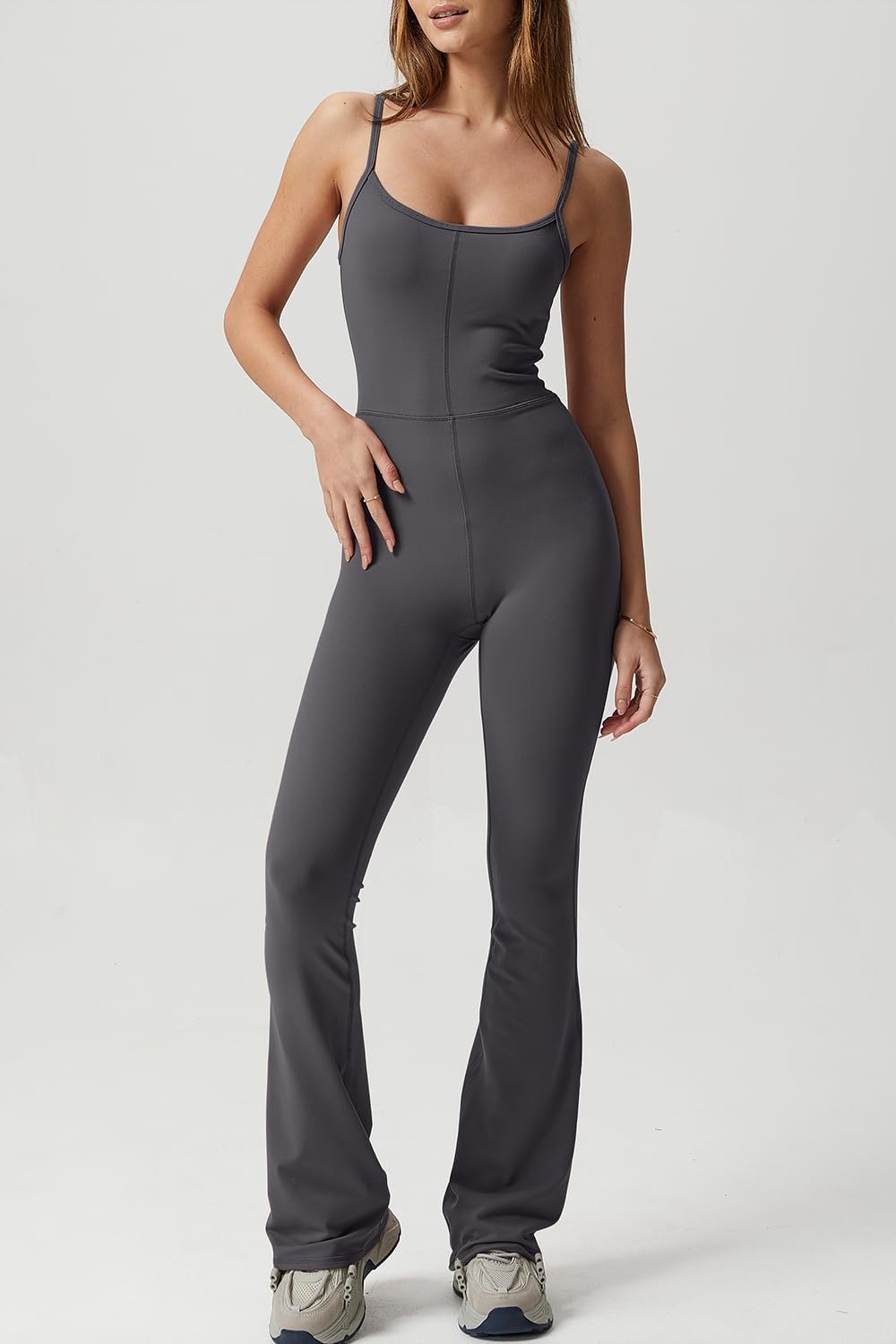 Flare Jumpsuits for Women Spaghetti Straps Scoop Neck Bodycon Full Length Casual Unitard Playsuit