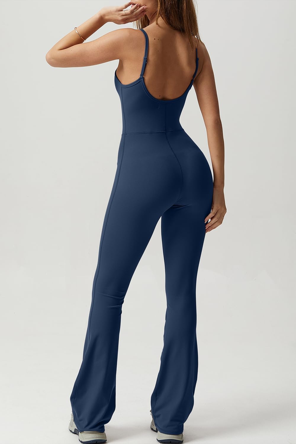 Flare Jumpsuits for Women Spaghetti Straps Scoop Neck Bodycon Full Length Casual Unitard Playsuit