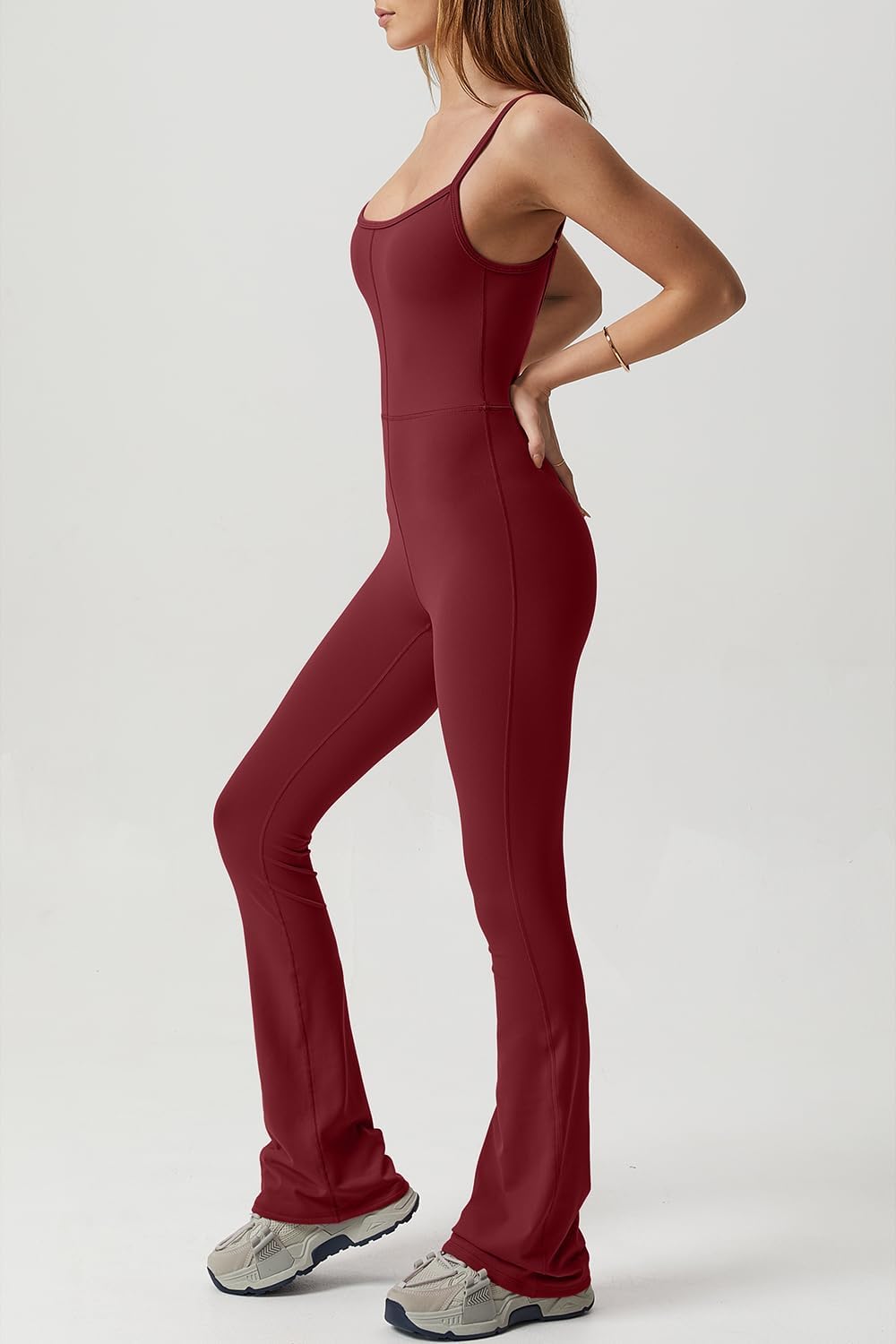 Flare Jumpsuits for Women Spaghetti Straps Scoop Neck Bodycon Full Length Casual Unitard Playsuit