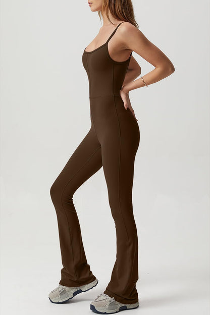 Flare Jumpsuits for Women Spaghetti Straps Scoop Neck Bodycon Full Length Casual Unitard Playsuit