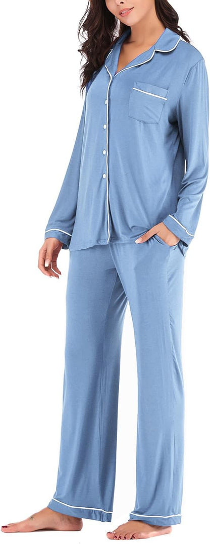 Women's Pajama Sets Long Sleeve Button Down Sleepwear Nightwear Soft Pjs Lounge Sets