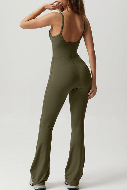 Flare Jumpsuits for Women Spaghetti Straps Scoop Neck Bodycon Full Length Casual Unitard Playsuit