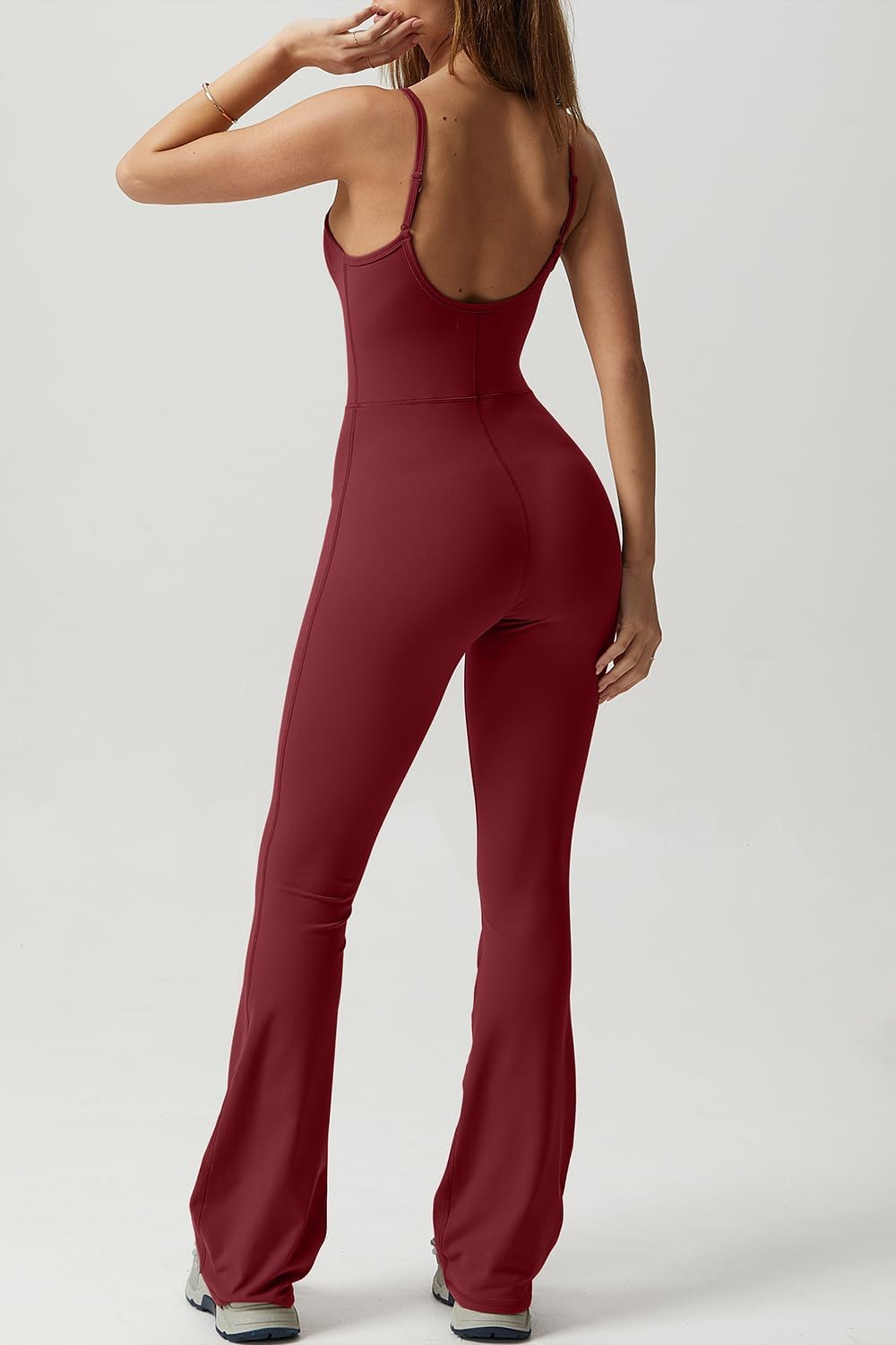 Flare Jumpsuits for Women Spaghetti Straps Scoop Neck Bodycon Full Length Casual Unitard Playsuit