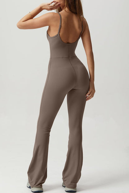 Flare Jumpsuits for Women Spaghetti Straps Scoop Neck Bodycon Full Length Casual Unitard Playsuit