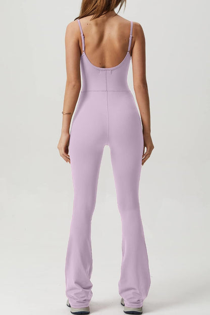Flare Jumpsuits for Women Spaghetti Straps Scoop Neck Bodycon Full Length Casual Unitard Playsuit