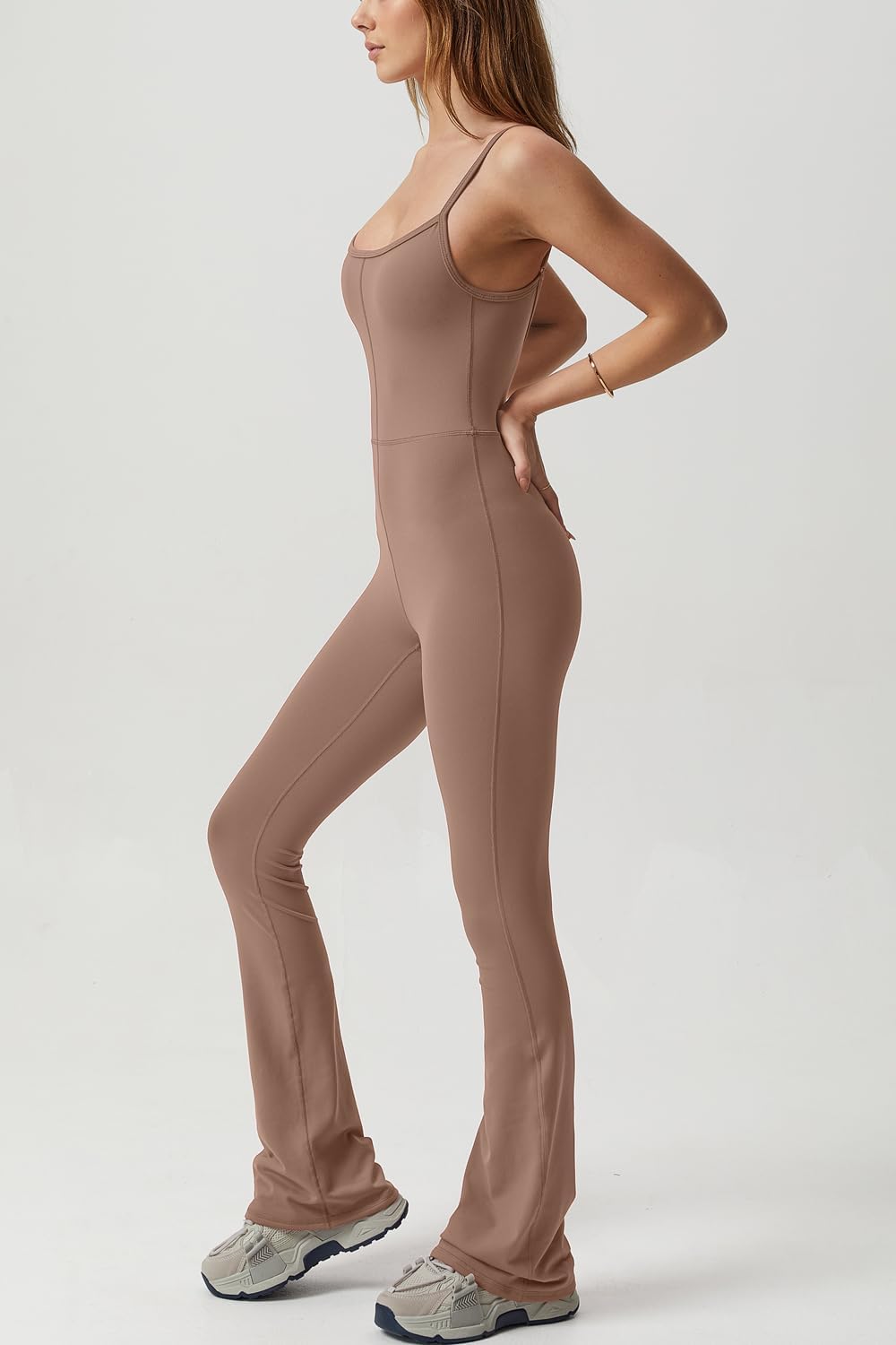 Flare Jumpsuits for Women Spaghetti Straps Scoop Neck Bodycon Full Length Casual Unitard Playsuit