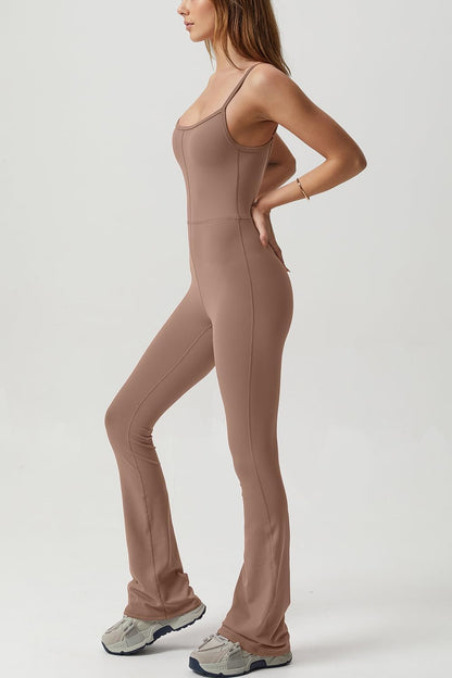 Flare Jumpsuits for Women Spaghetti Straps Scoop Neck Bodycon Full Length Casual Unitard Playsuit