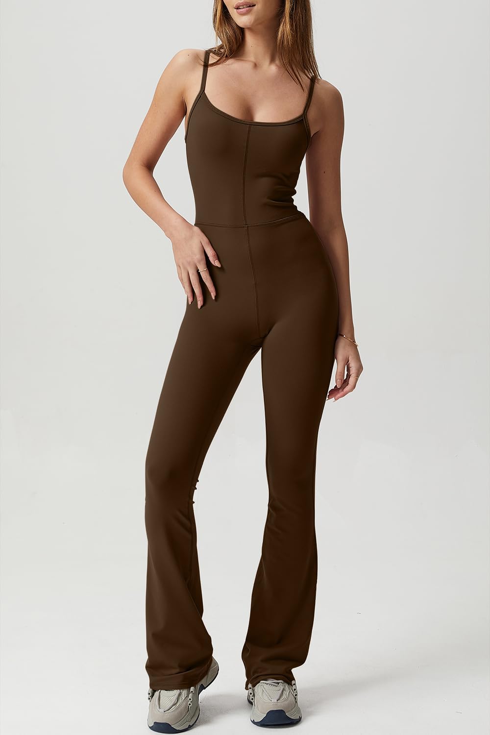 Flare Jumpsuits for Women Spaghetti Straps Scoop Neck Bodycon Full Length Casual Unitard Playsuit