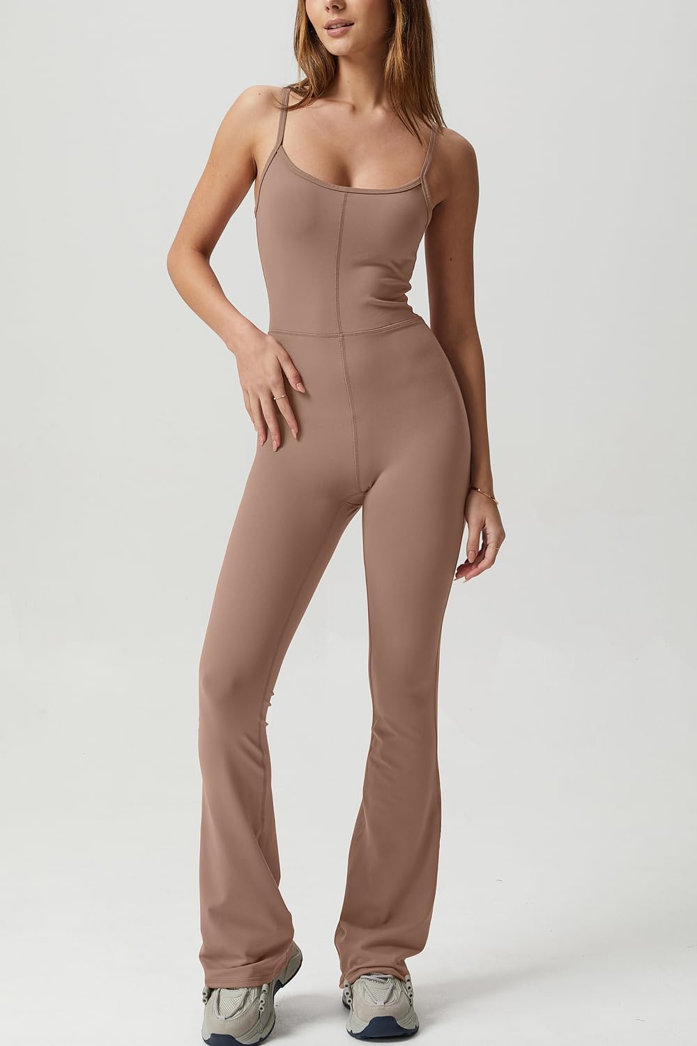 Flare Jumpsuits for Women Spaghetti Straps Scoop Neck Bodycon Full Length Casual Unitard Playsuit