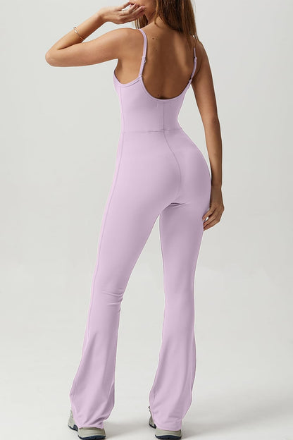 Flare Jumpsuits for Women Spaghetti Straps Scoop Neck Bodycon Full Length Casual Unitard Playsuit