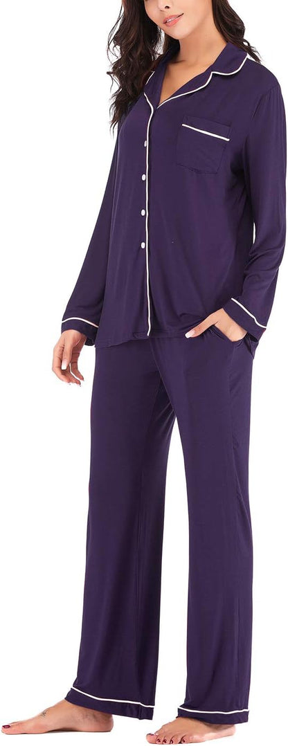 Women's Pajama Sets Long Sleeve Button Down Sleepwear Nightwear Soft Pjs Lounge Sets