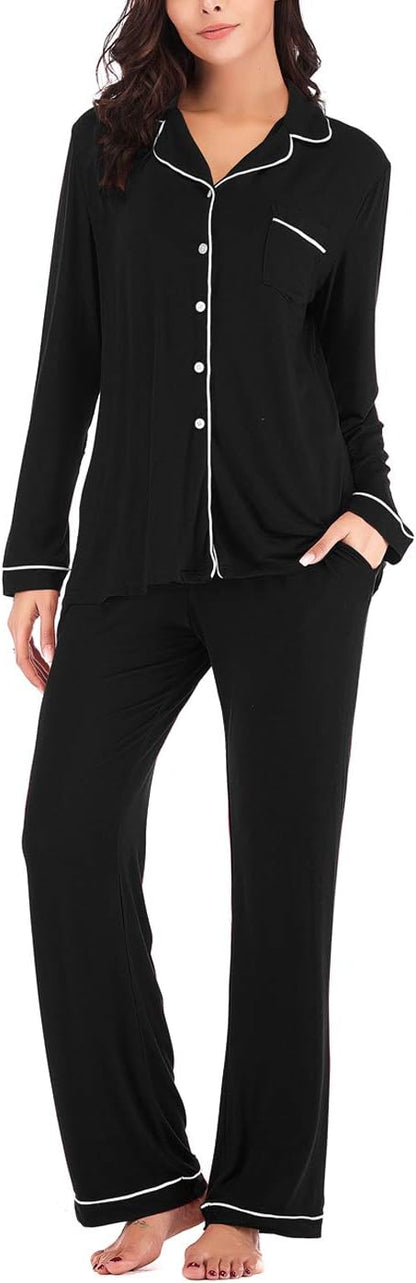 Women's Pajama Sets Long Sleeve Button Down Sleepwear Nightwear Soft Pjs Lounge Sets