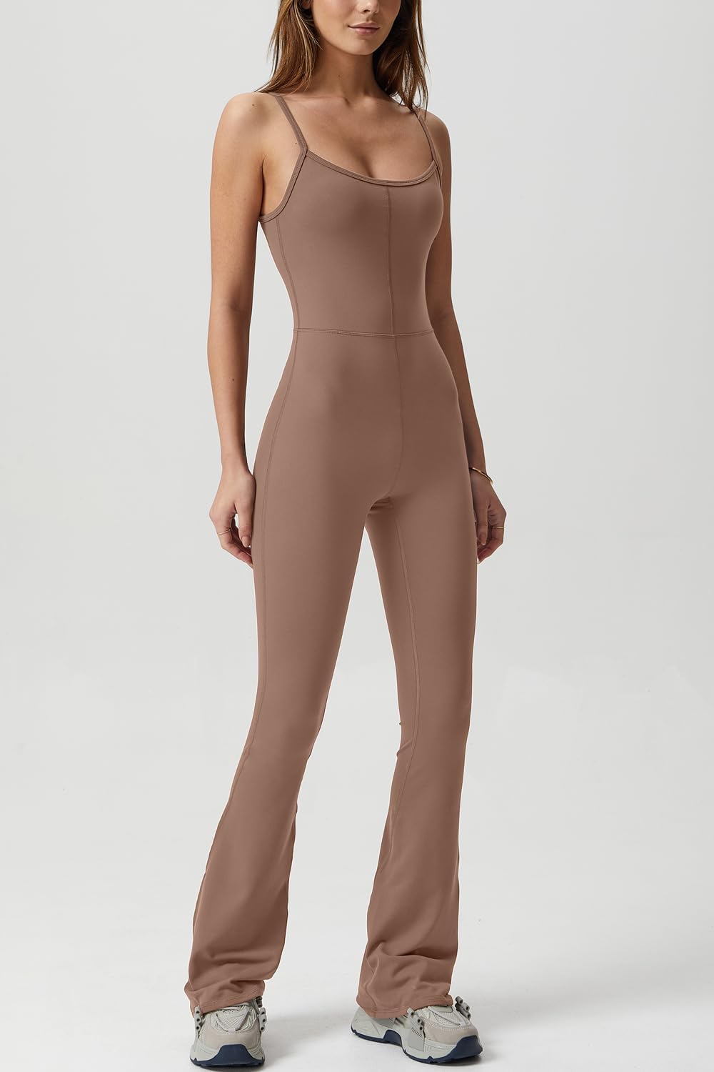 Flare Jumpsuits for Women Spaghetti Straps Scoop Neck Bodycon Full Length Casual Unitard Playsuit