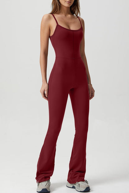 Flare Jumpsuits for Women Spaghetti Straps Scoop Neck Bodycon Full Length Casual Unitard Playsuit