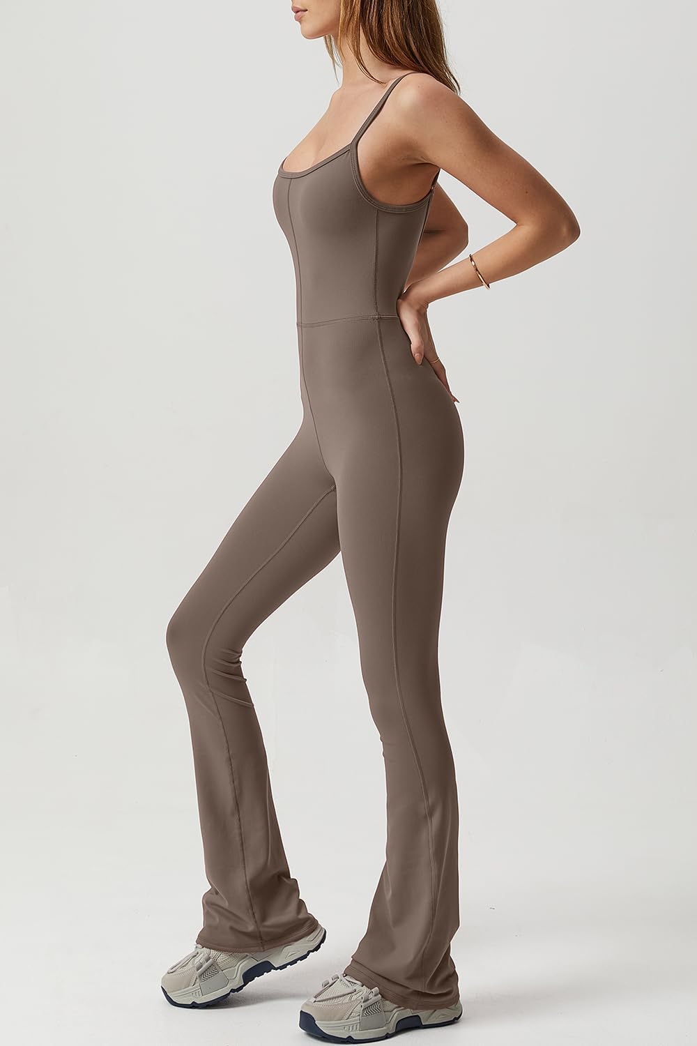 Flare Jumpsuits for Women Spaghetti Straps Scoop Neck Bodycon Full Length Casual Unitard Playsuit