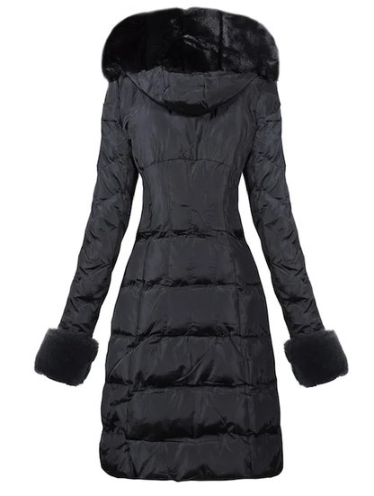 Faux Fur Hooded black Down Coat