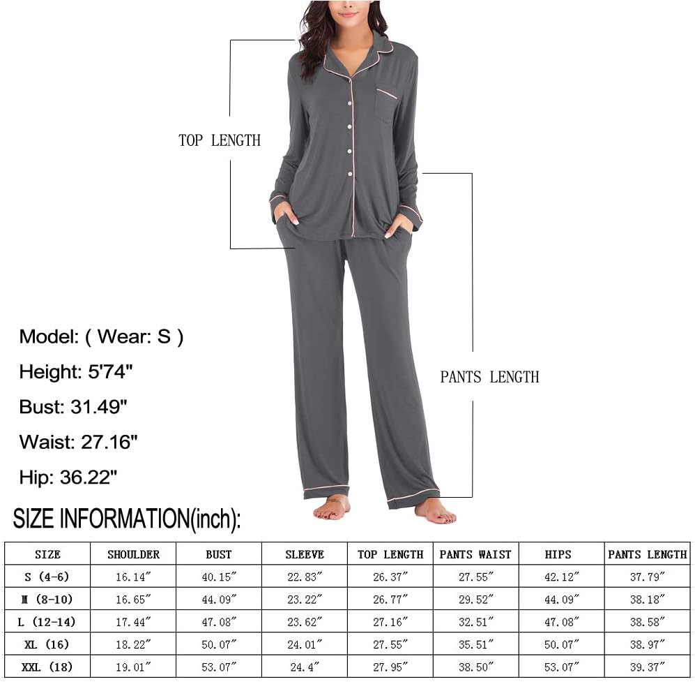 Women's Pajama Sets Long Sleeve Button Down Sleepwear Nightwear Soft Pjs Lounge Sets