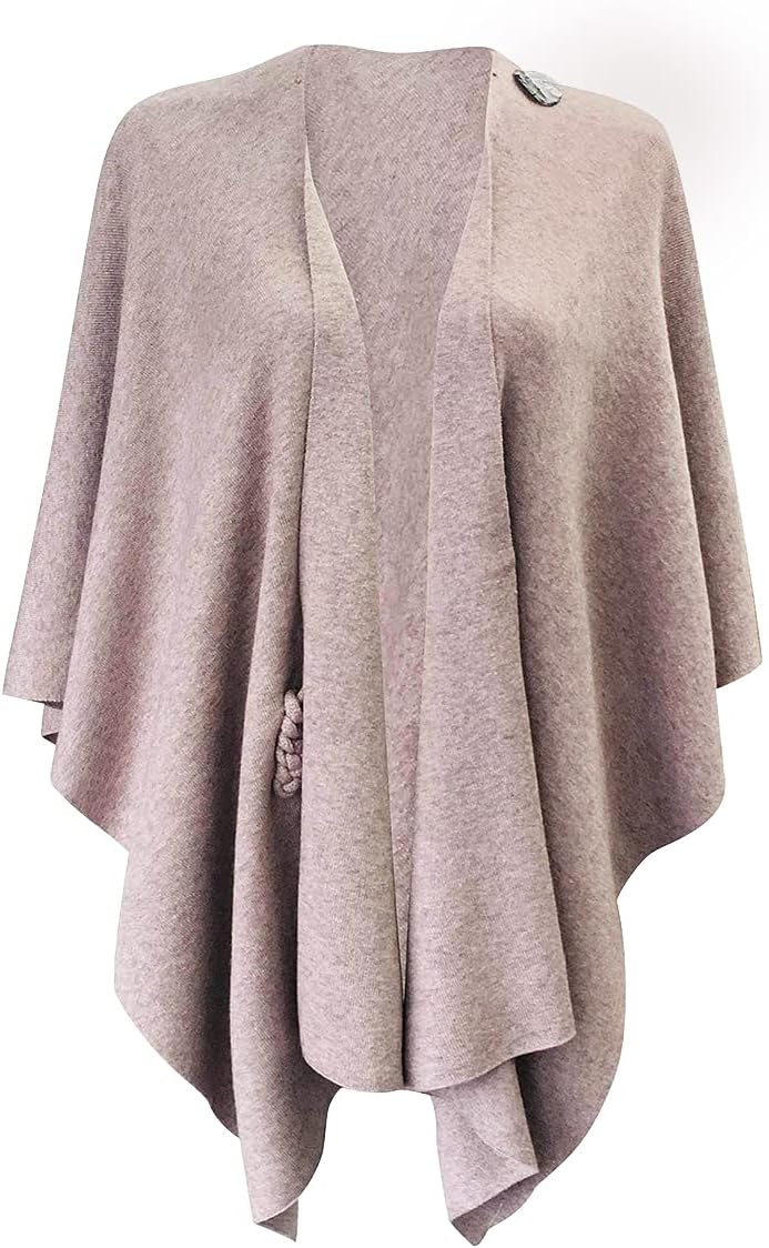 Womens Large Cross Front Poncho Sweater Wrap Topper Knitted Elegant Shawls Cape for Fall Winter